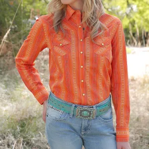 Cruel Girl Women's Orange & Yellow Print Long Sleeve Shirt
