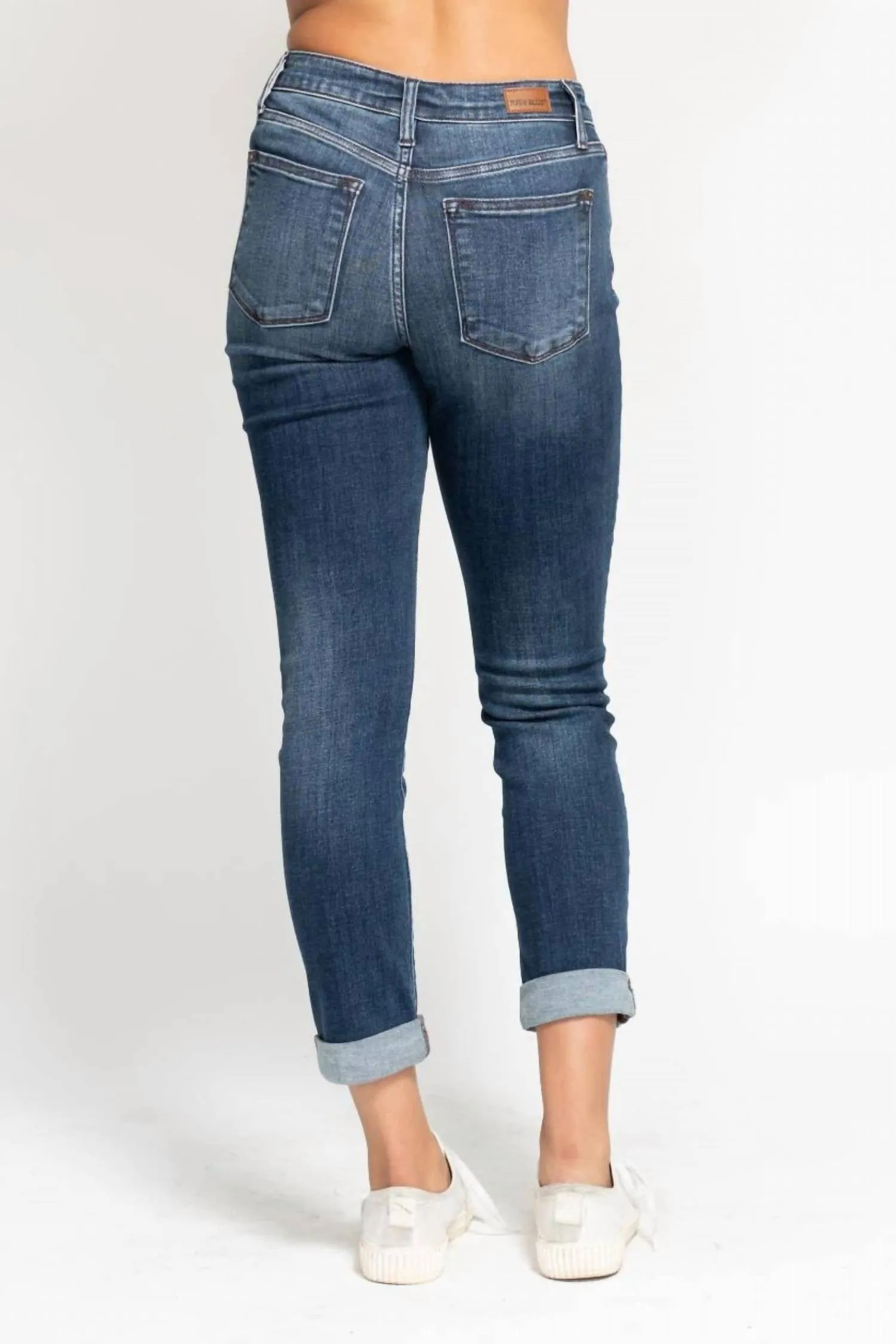 Cuffed Slim Fit Jeans In Dark Blue