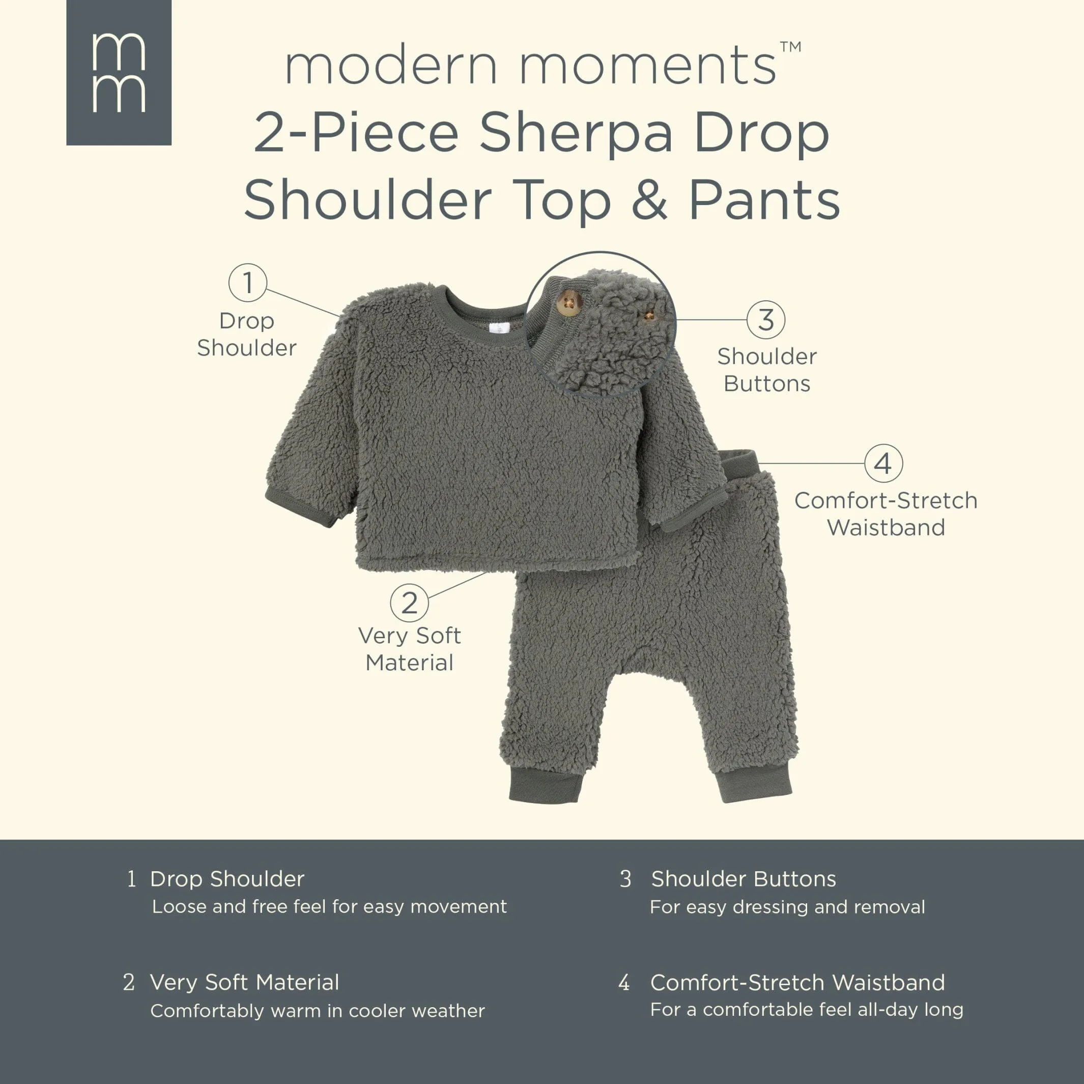 Embroidered 2-Piece Baby Boys Dark Green Sherpa Drop Shoulder Top & Pants Gerber Childrenswea