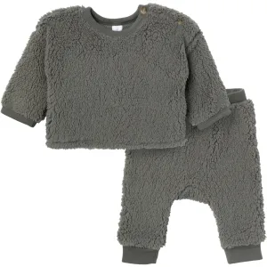 Embroidered 2-Piece Baby Boys Dark Green Sherpa Drop Shoulder Top & Pants Gerber Childrenswea