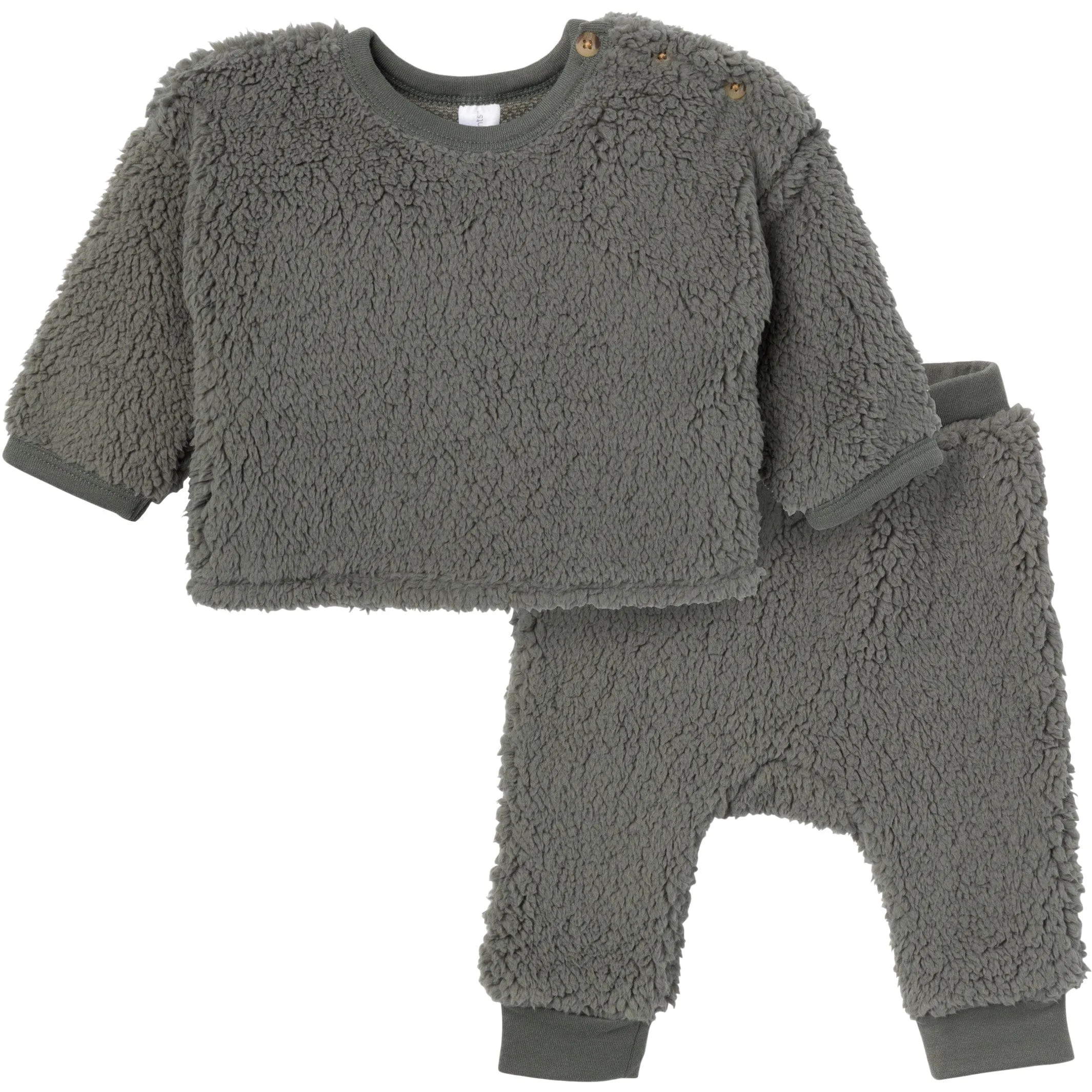 Embroidered 2-Piece Baby Boys Dark Green Sherpa Drop Shoulder Top & Pants Gerber Childrenswea