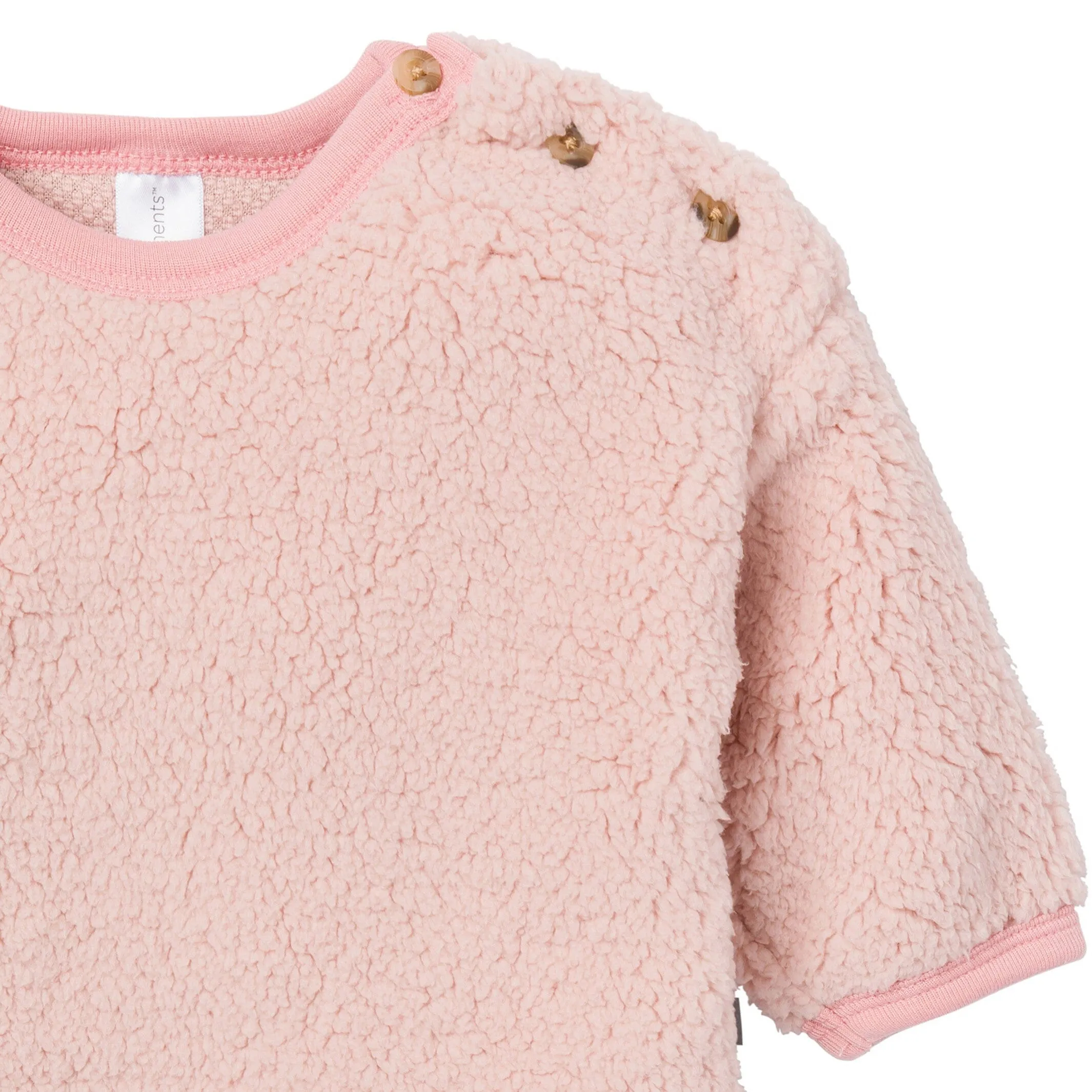 Embroidered 2-Piece Baby Girls Light Pink Sherpa Drop Shoulder Top & Pants Gerber Childrenswea