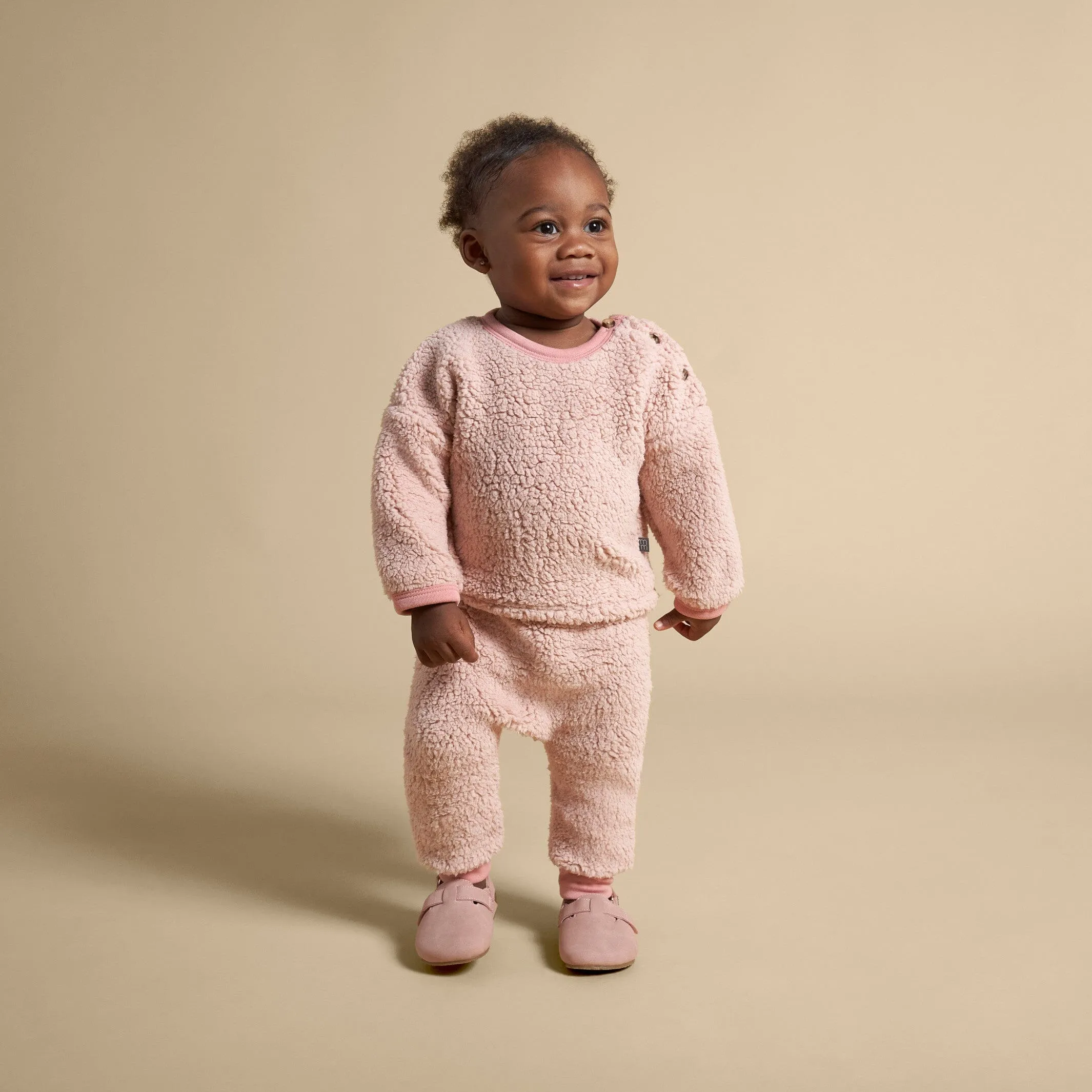 Embroidered 2-Piece Baby Girls Light Pink Sherpa Drop Shoulder Top & Pants Gerber Childrenswea