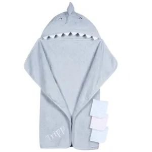 Embroidered 4-Piece Baby Boys Blue Shark Towel & Washcloths Set Gerber Childrenswea