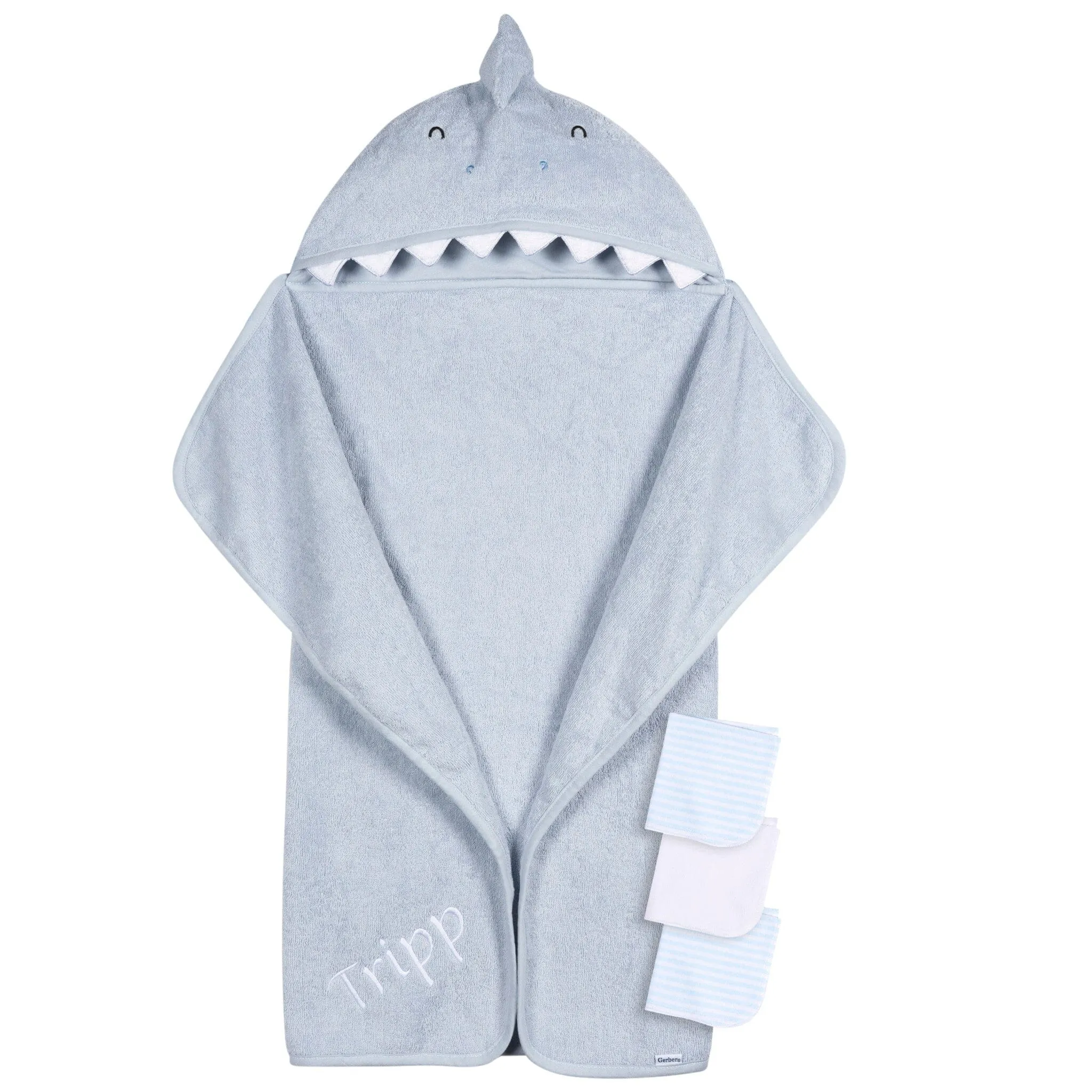 Embroidered 4-Piece Baby Boys Blue Shark Towel & Washcloths Set Gerber Childrenswea
