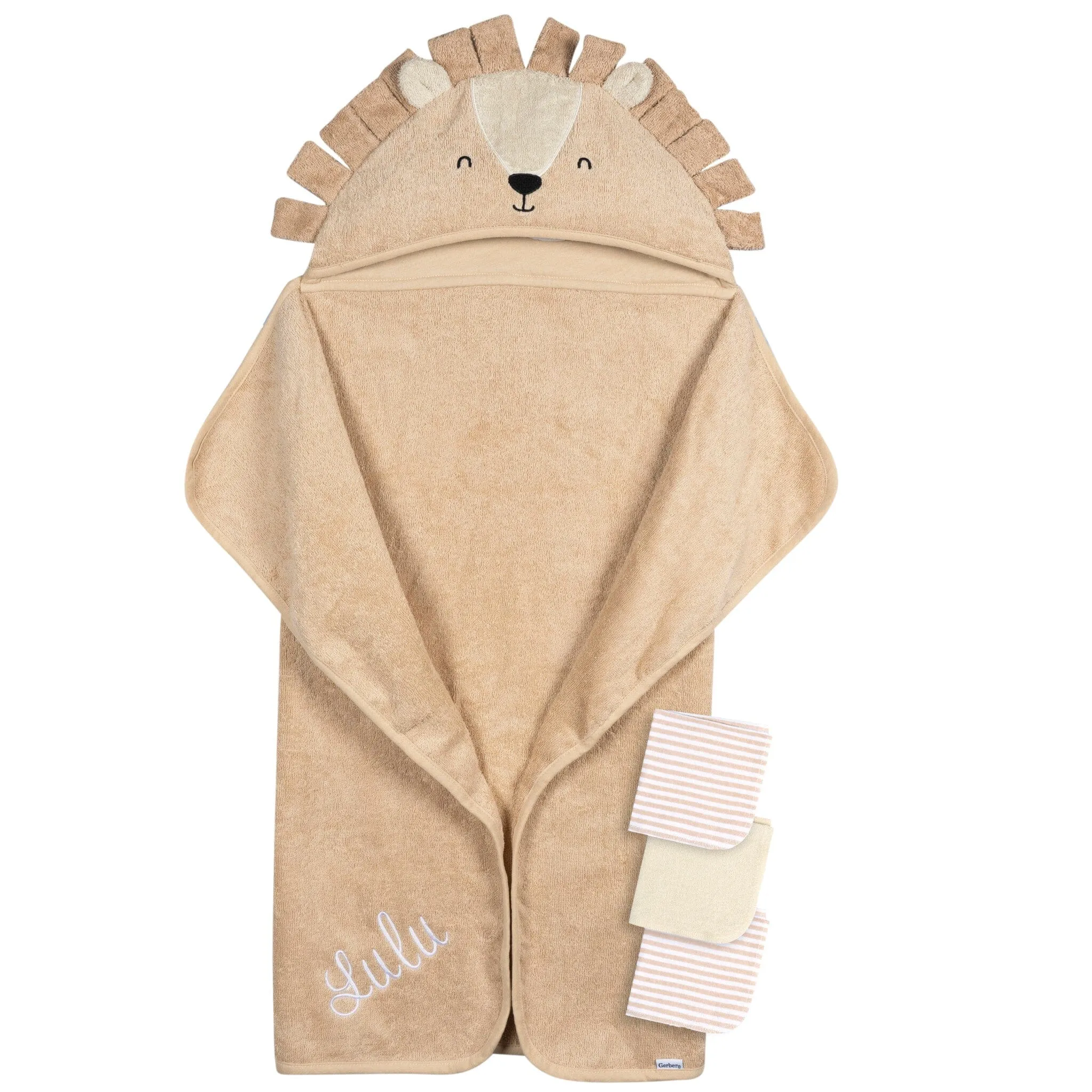 Embroidered 4-Piece Baby Neutral Brown Lion Towel & Washcloths Set Gerber Childrenswea