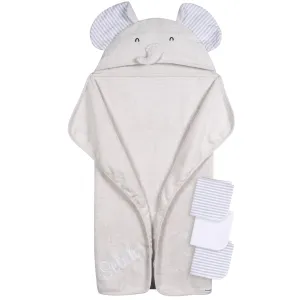 Embroidered 4-Piece Baby Neutral Grey Elephant Towel & Washcloths Set Gerber Childrenswea