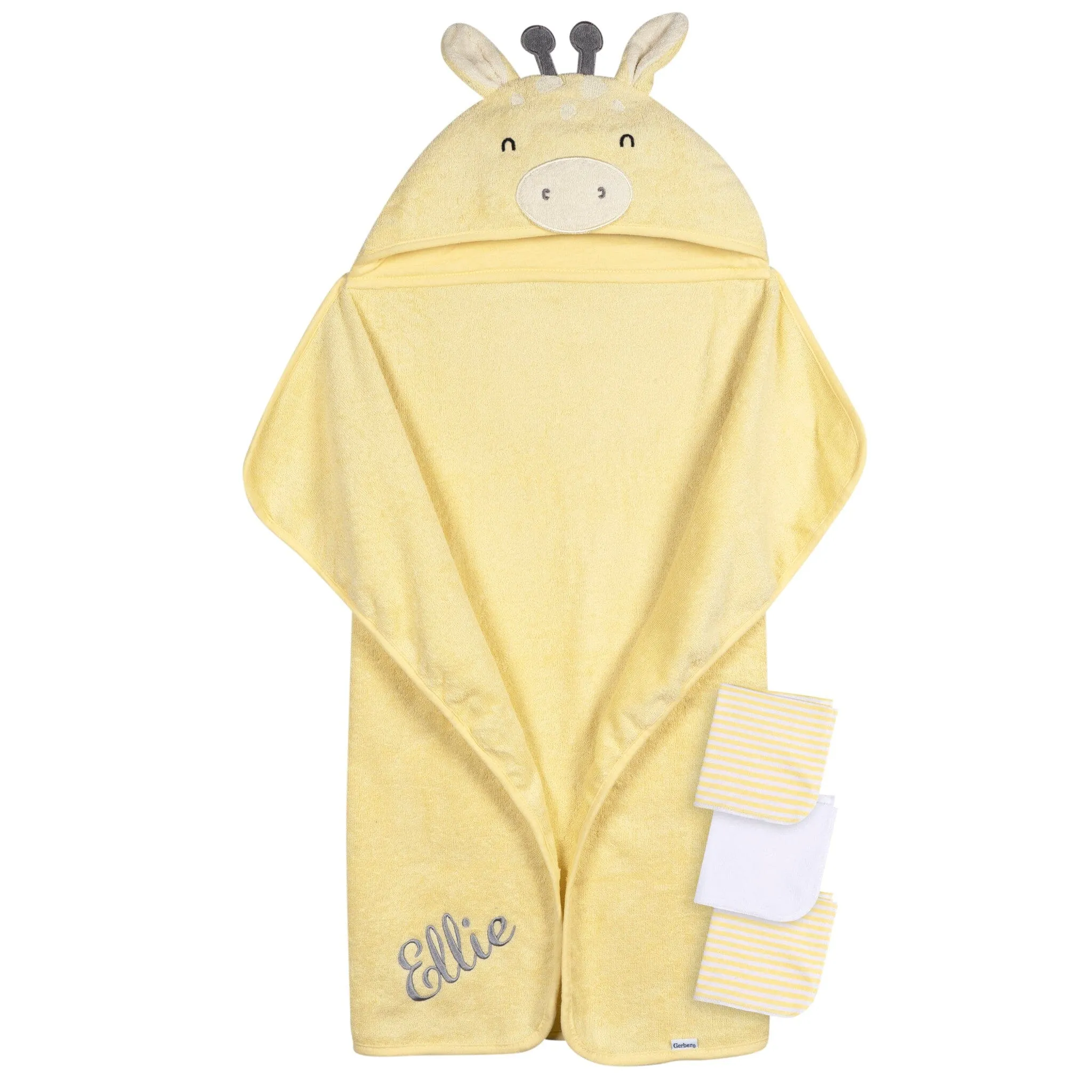 Embroidered 4-Piece Baby Neutral Yellow Giraffe Towel & Washcloths Set Gerber Childrenswea
