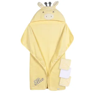 Embroidered 4-Piece Baby Neutral Yellow Giraffe Towel & Washcloths Set Gerber Childrenswea