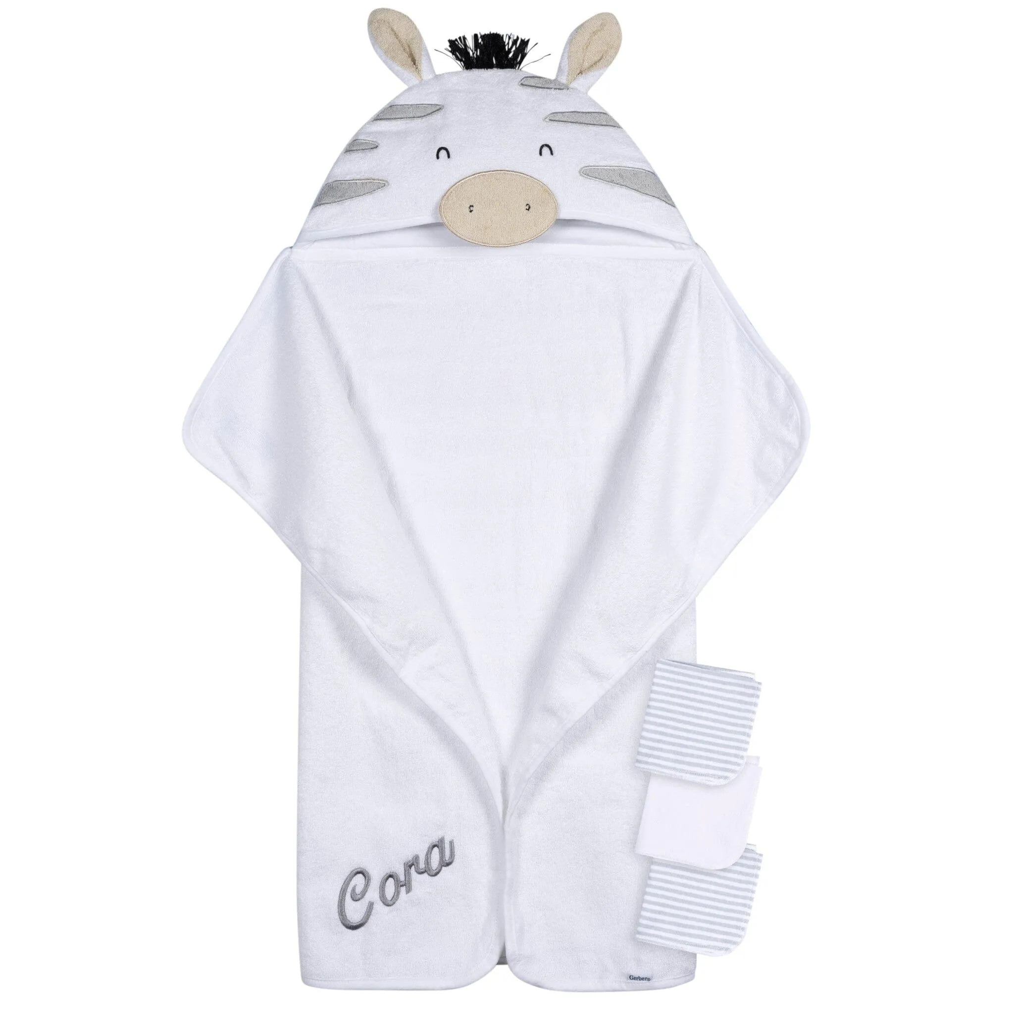 Embroidered 4-Piece Baby Neutral Zebra Towel & Washcloths Gerber Childrenswea