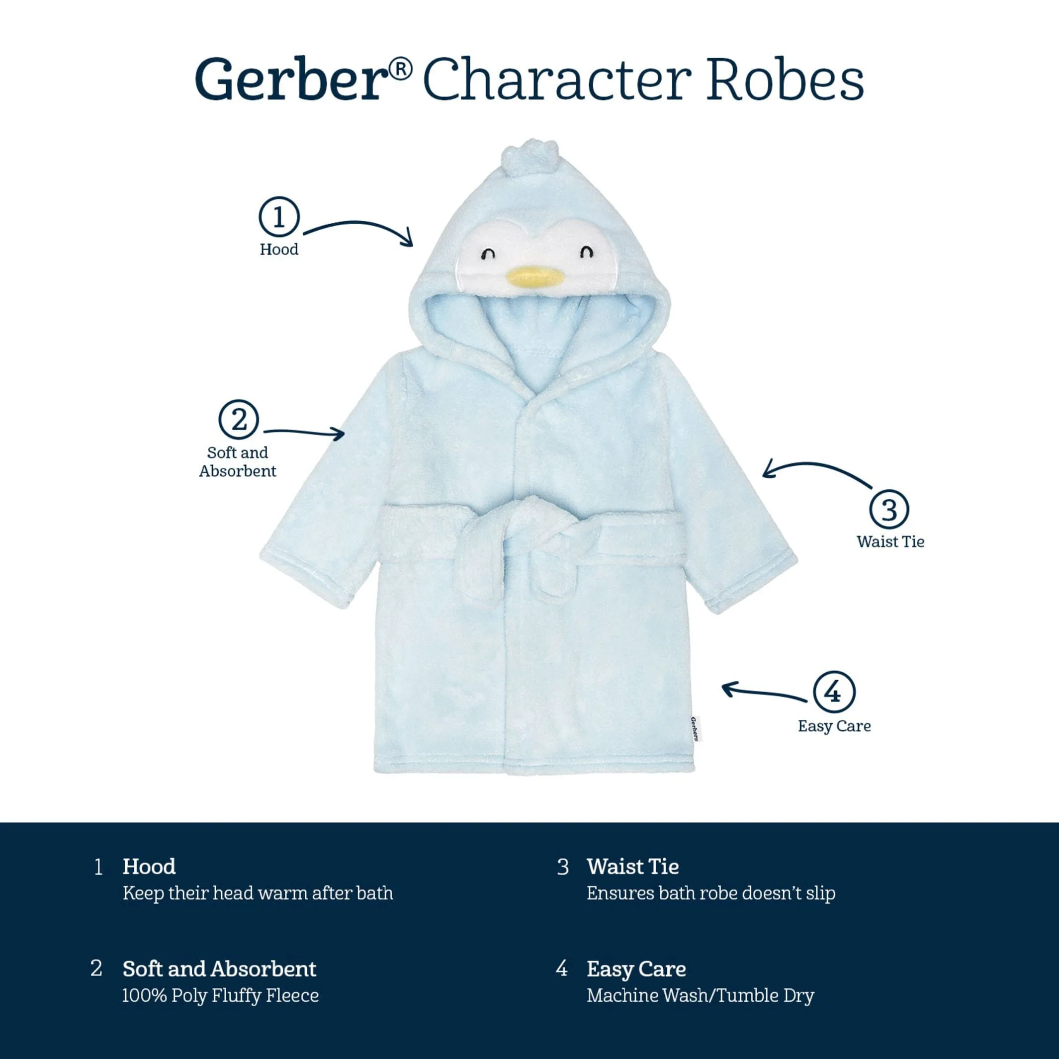 Embroidered Baby Neutral Penguin Robe Gerber Childrenswea