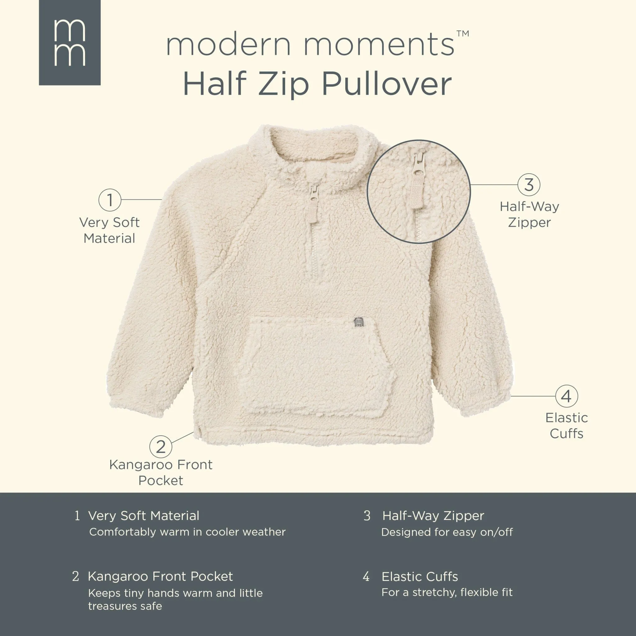 Embroidered Infant & Toddler Boys Light Beige Half-Zip Pullover Gerber Childrenswea