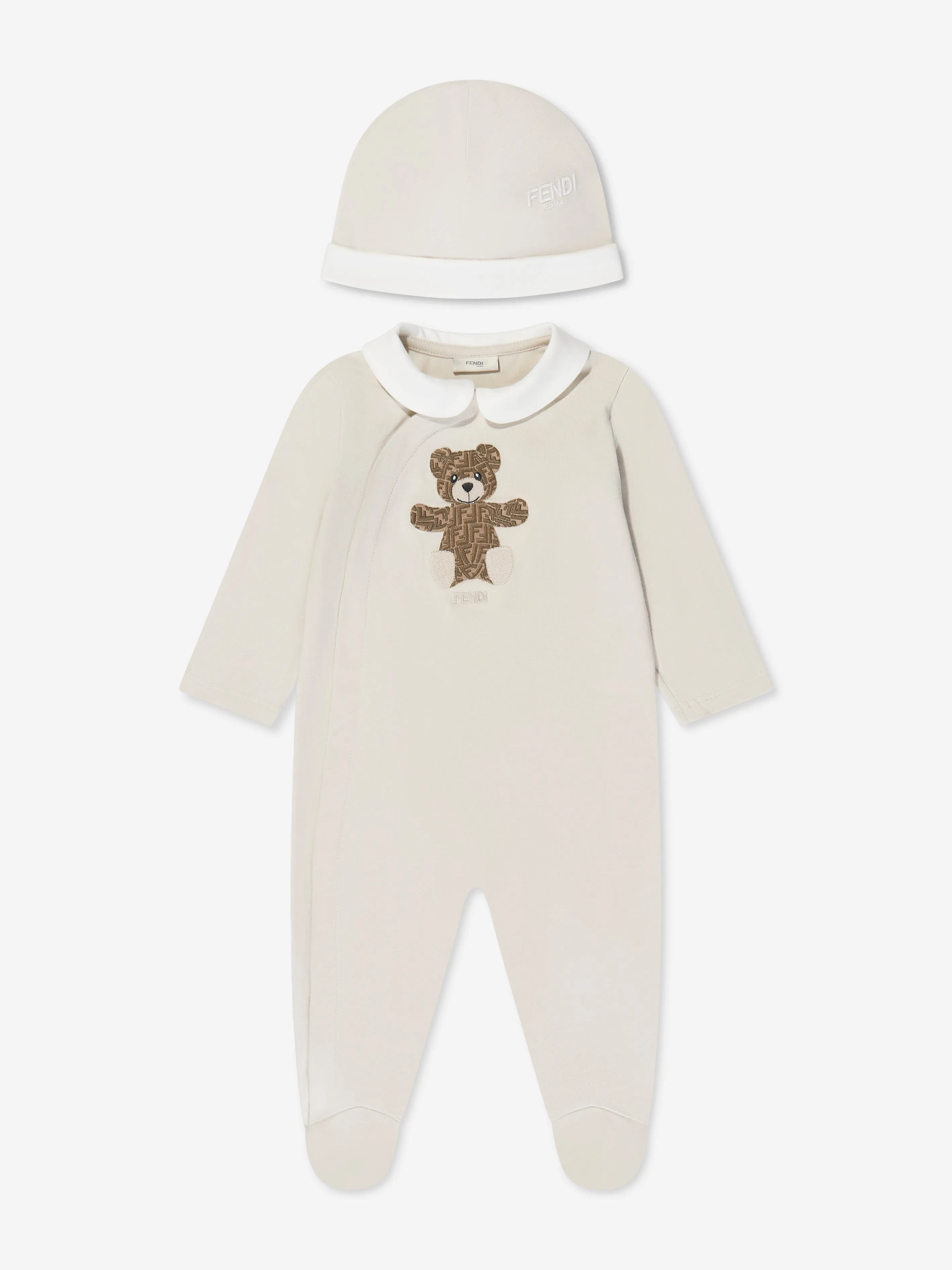 Fendi Baby Bear Babygrow And Hat Set in Beige