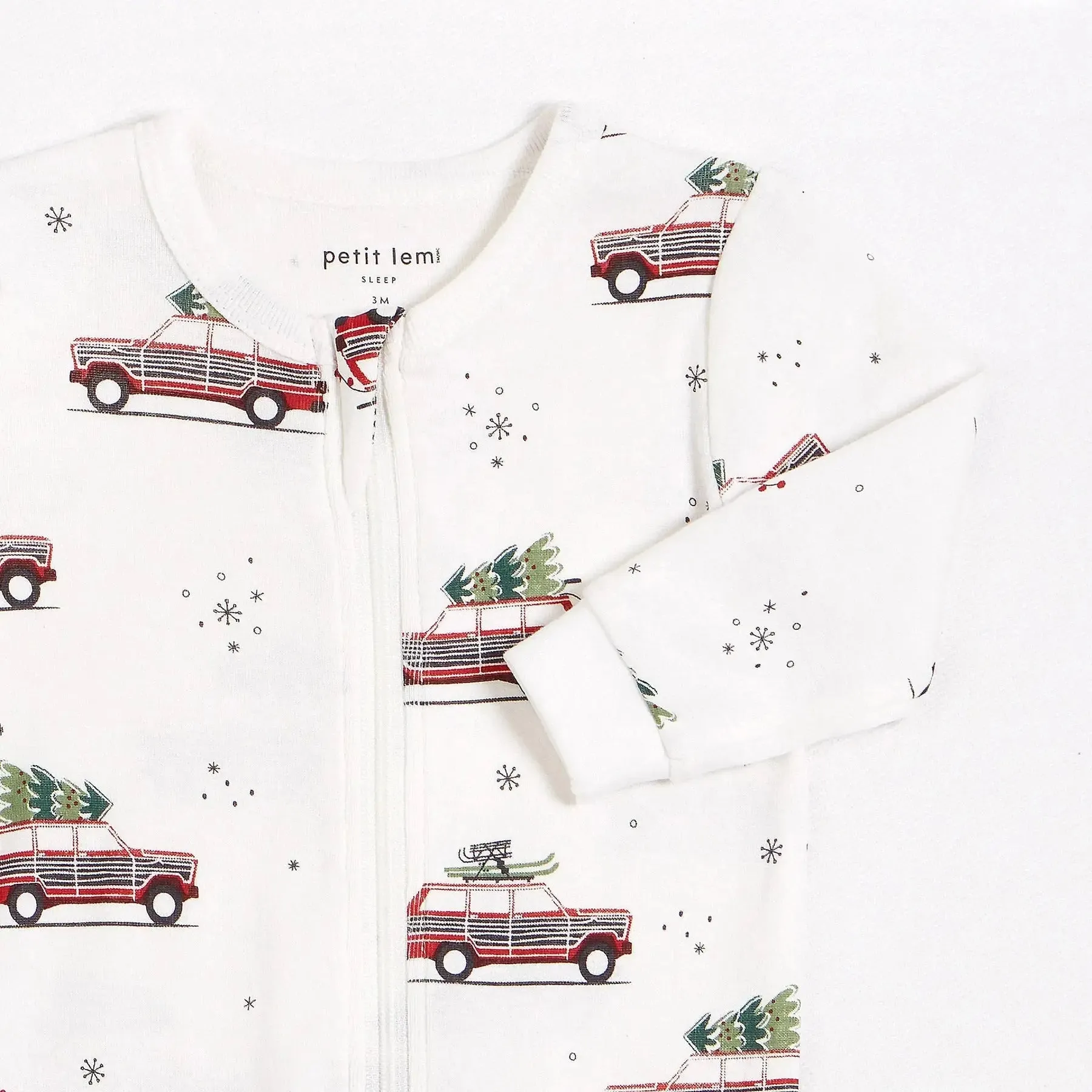 Festive Cars Print on Off-White Sleeper | Petit Lem