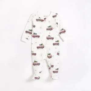 Festive Cars Print on Off-White Sleeper | Petit Lem
