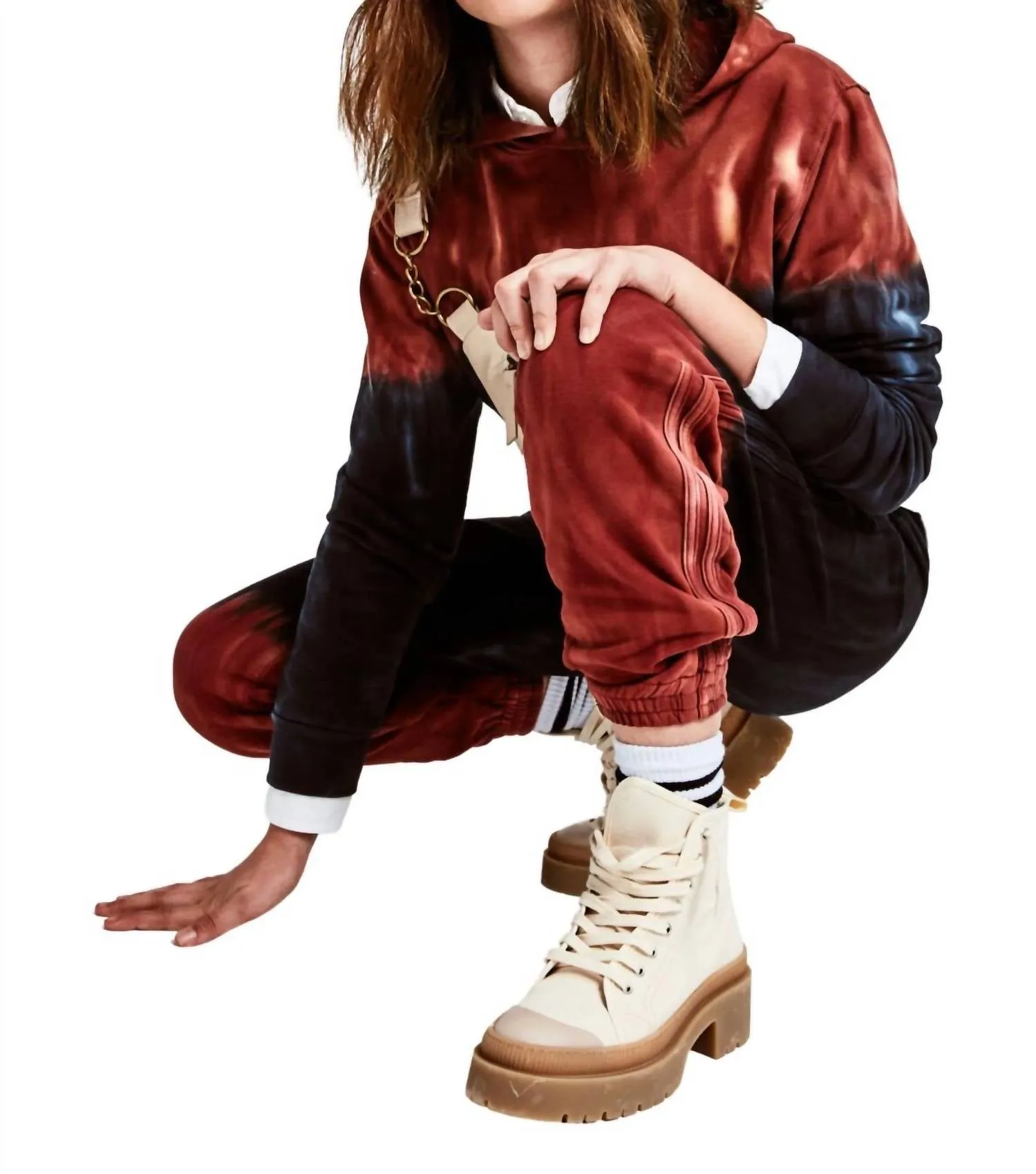 Girl Fiery Tie Dye Hoodie In Rust/navy