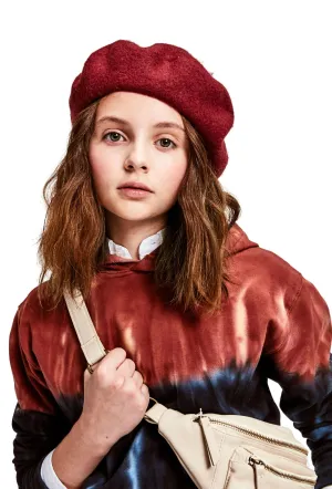 Girl Fiery Tie Dye Hoodie In Rust/navy