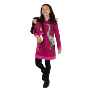 Girls and Matching Doll Cotton Dress Dinosaur