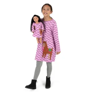Girls and Matching Doll Cotton Dress Llama