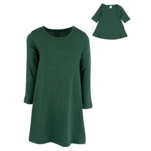 Girls and Matching Doll Cotton Dress Solid Green