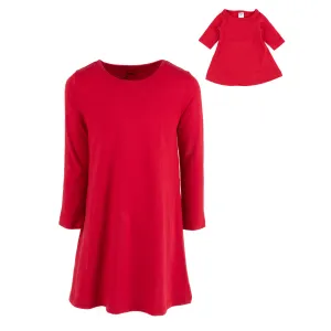 Girls and Matching Doll Cotton Dress Solid Red
