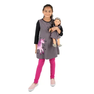 Girls and Matching Doll Cotton Dress Unicorn with stars
