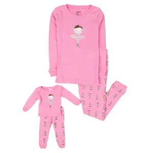 Girls and Matching Doll Cotton Pajamas Ballerina Light Pink