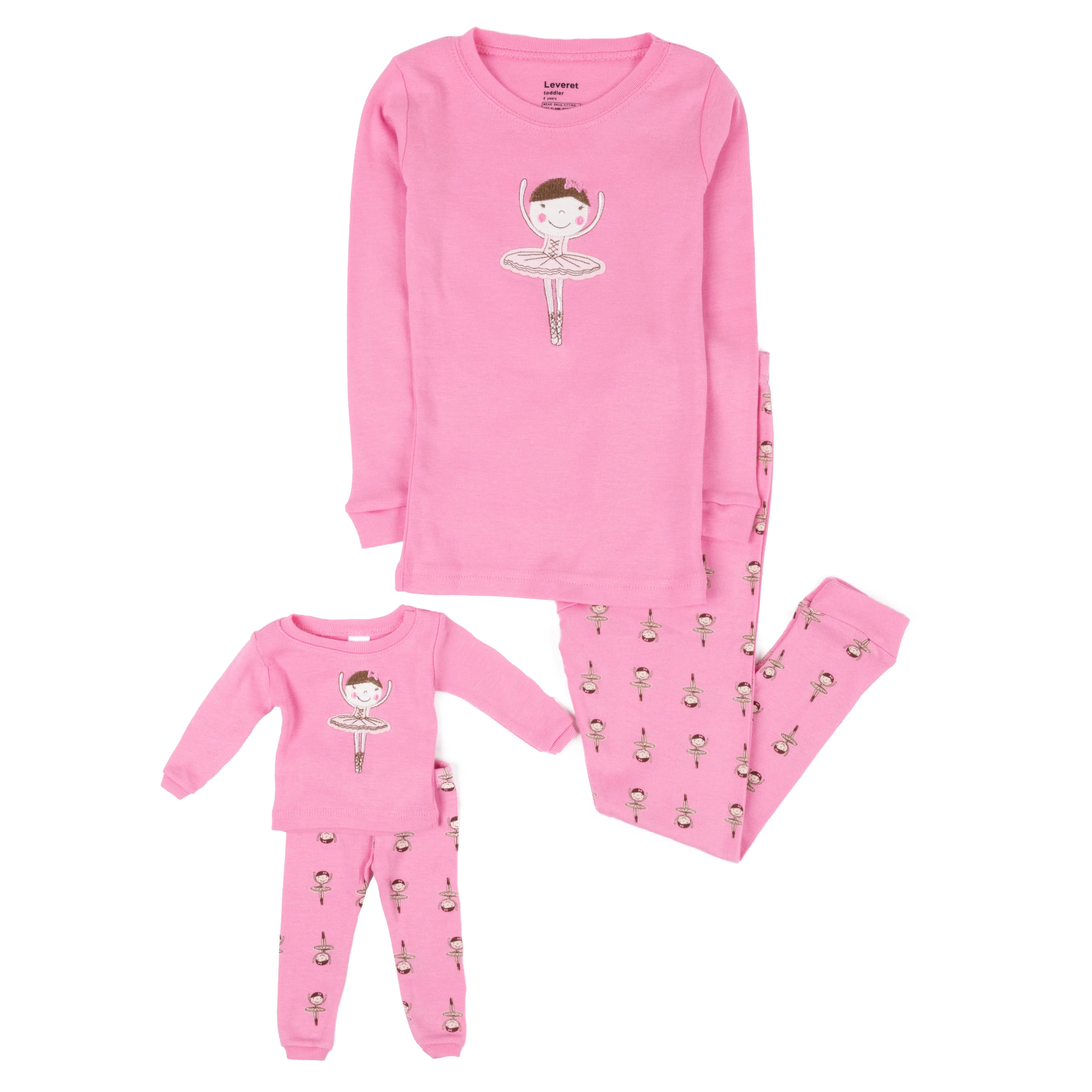 Girls and Matching Doll Cotton Pajamas Ballerina Light Pink