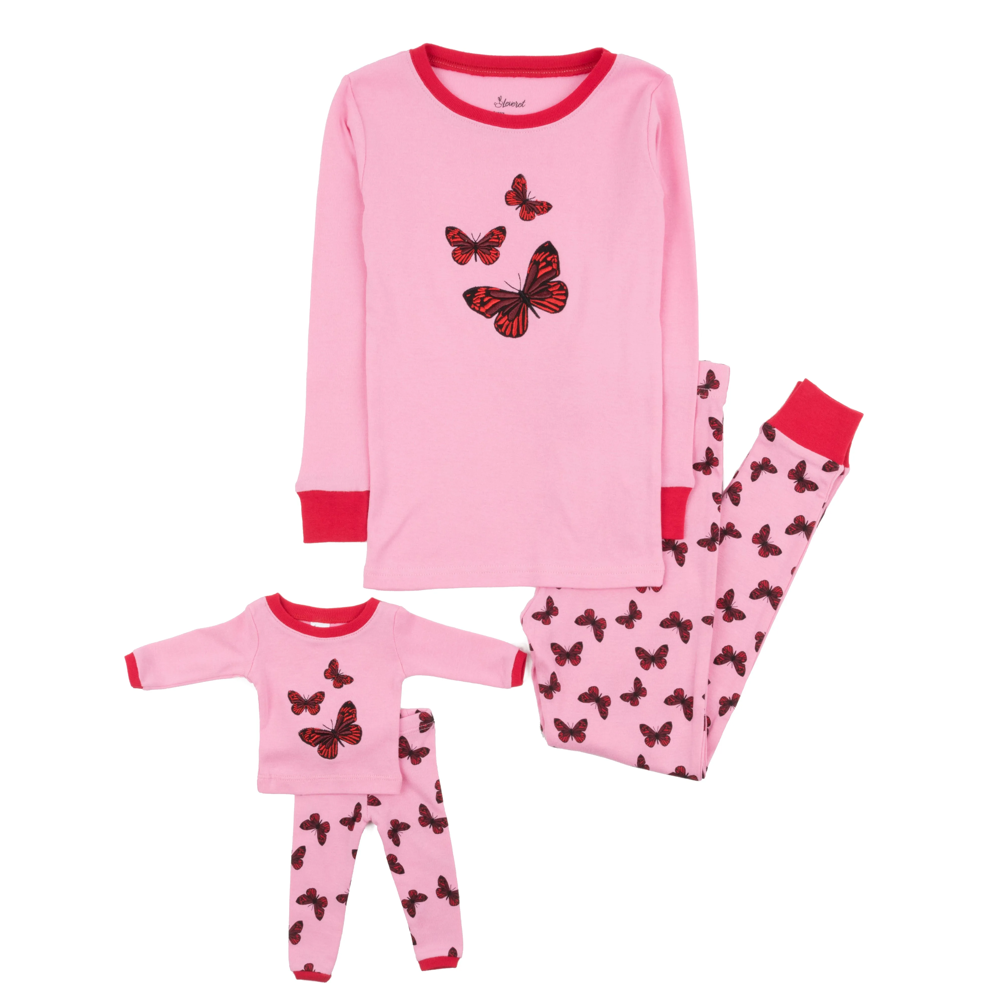 Girls and Matching Doll Cotton Pajamas Butterfly