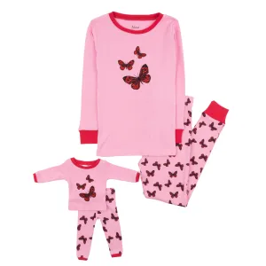 Girls and Matching Doll Cotton Pajamas Butterfly