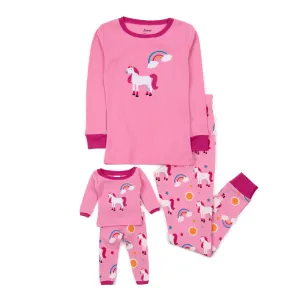 Girls and Matching Doll Cotton Pajamas Unicorn Rainbow
