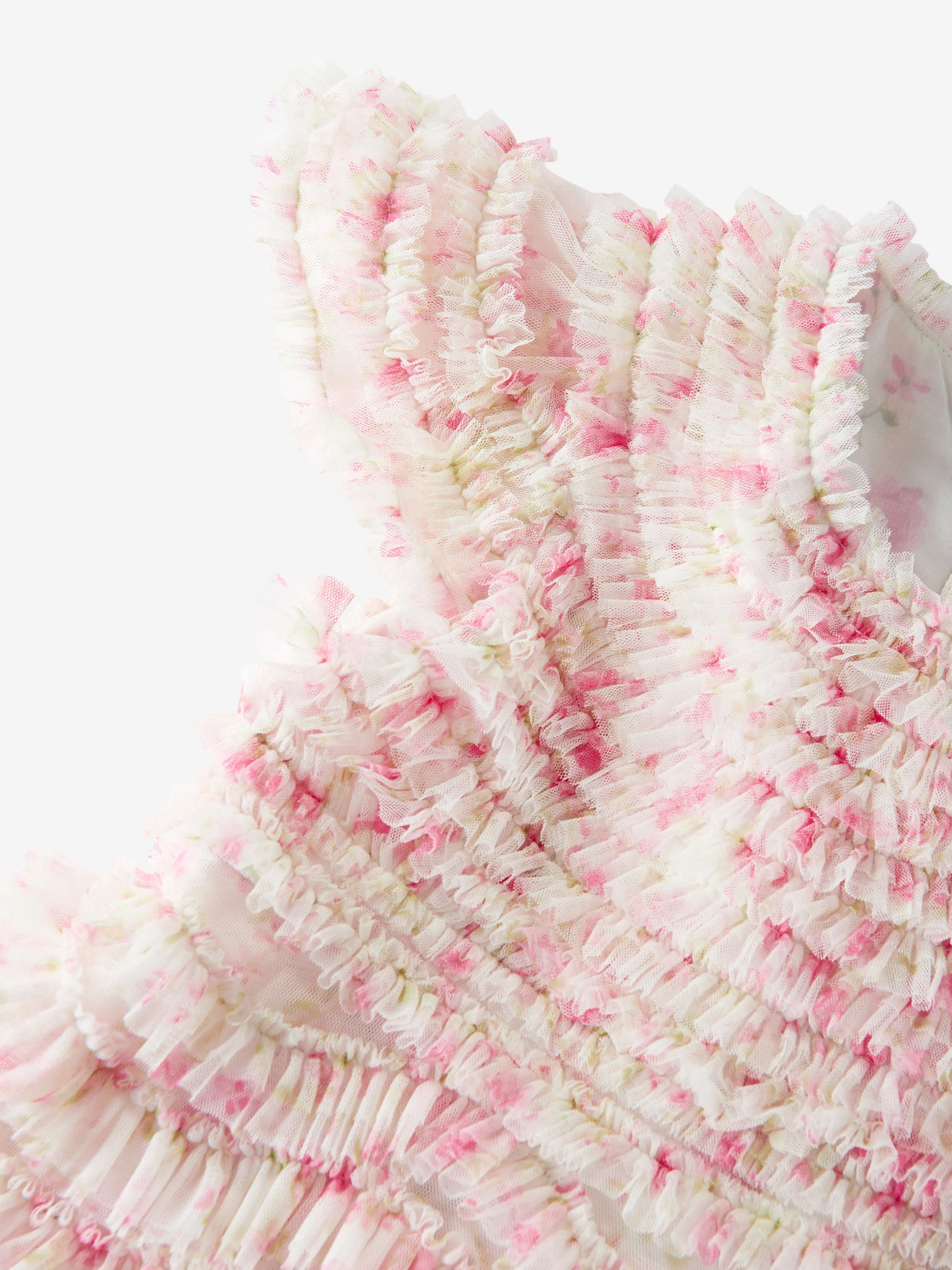 Girls Tulle Rose Ditsy Ruffle Dress in Pink