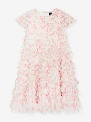 Girls Tulle Rose Ditsy Ruffle Dress in Pink