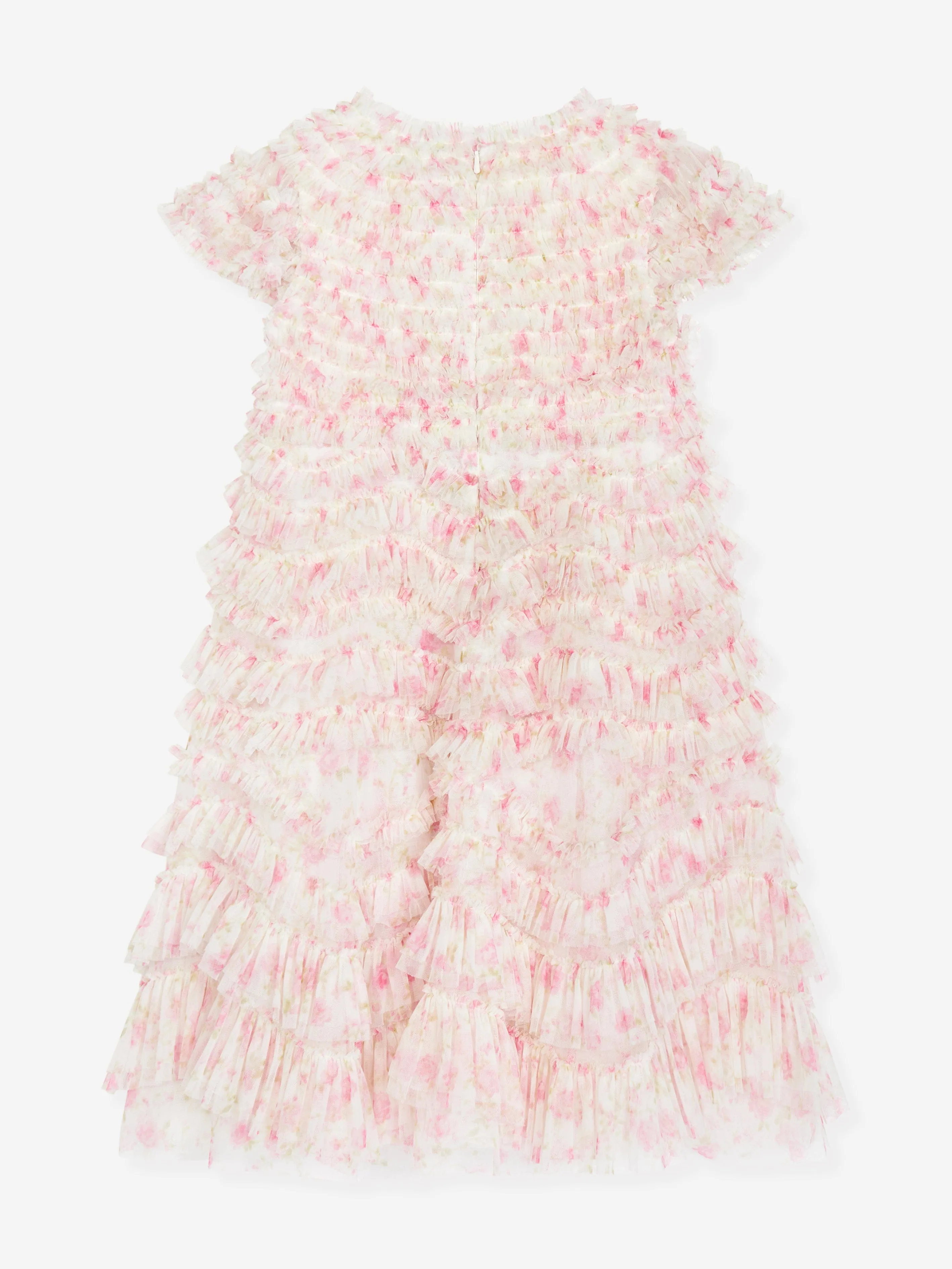 Girls Tulle Rose Ditsy Ruffle Dress in Pink