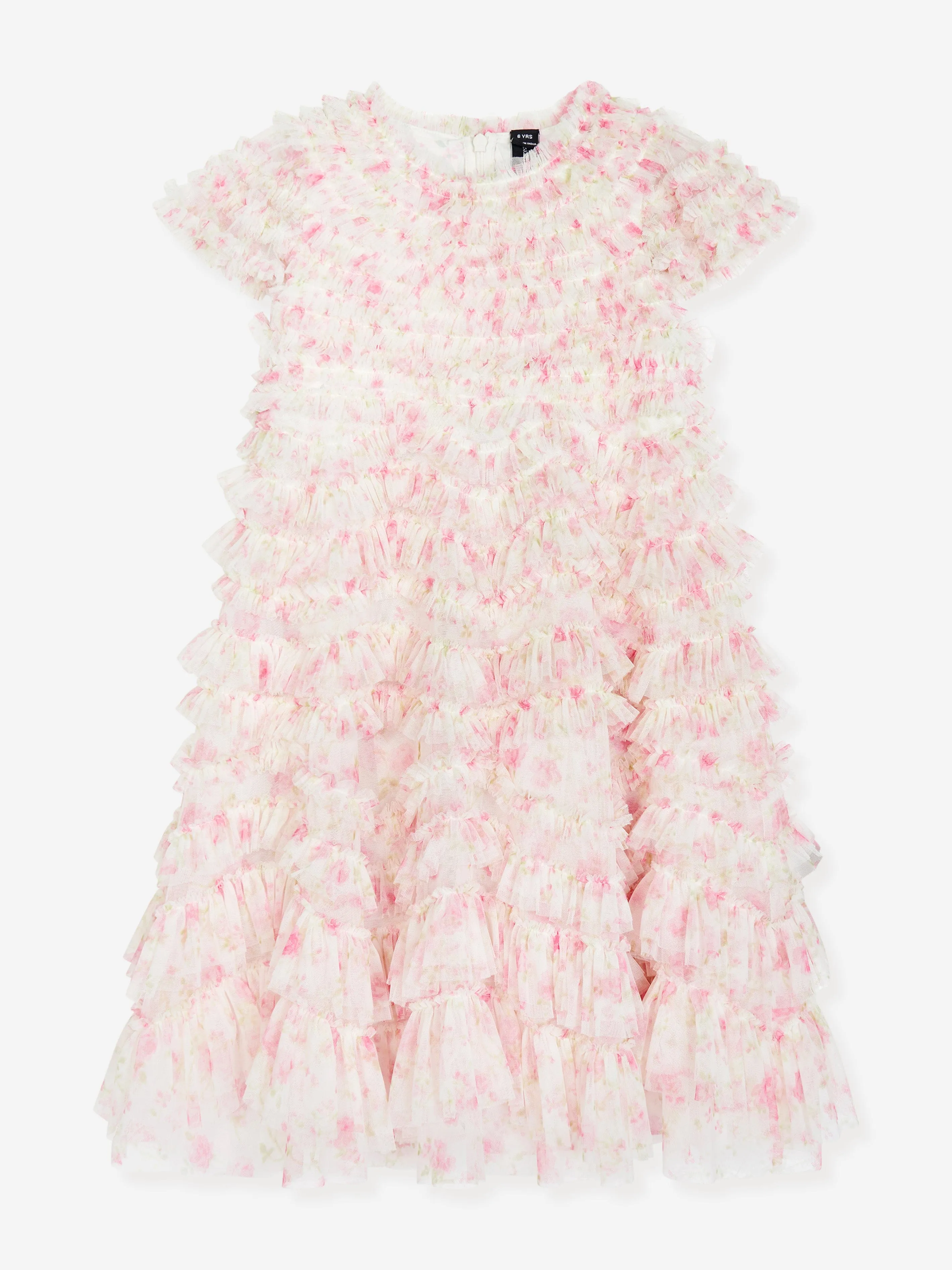 Girls Tulle Rose Ditsy Ruffle Dress in Pink