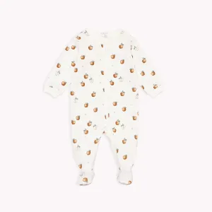 Golden Apples Print on Off-White Footed Sleeper | Petit Lem