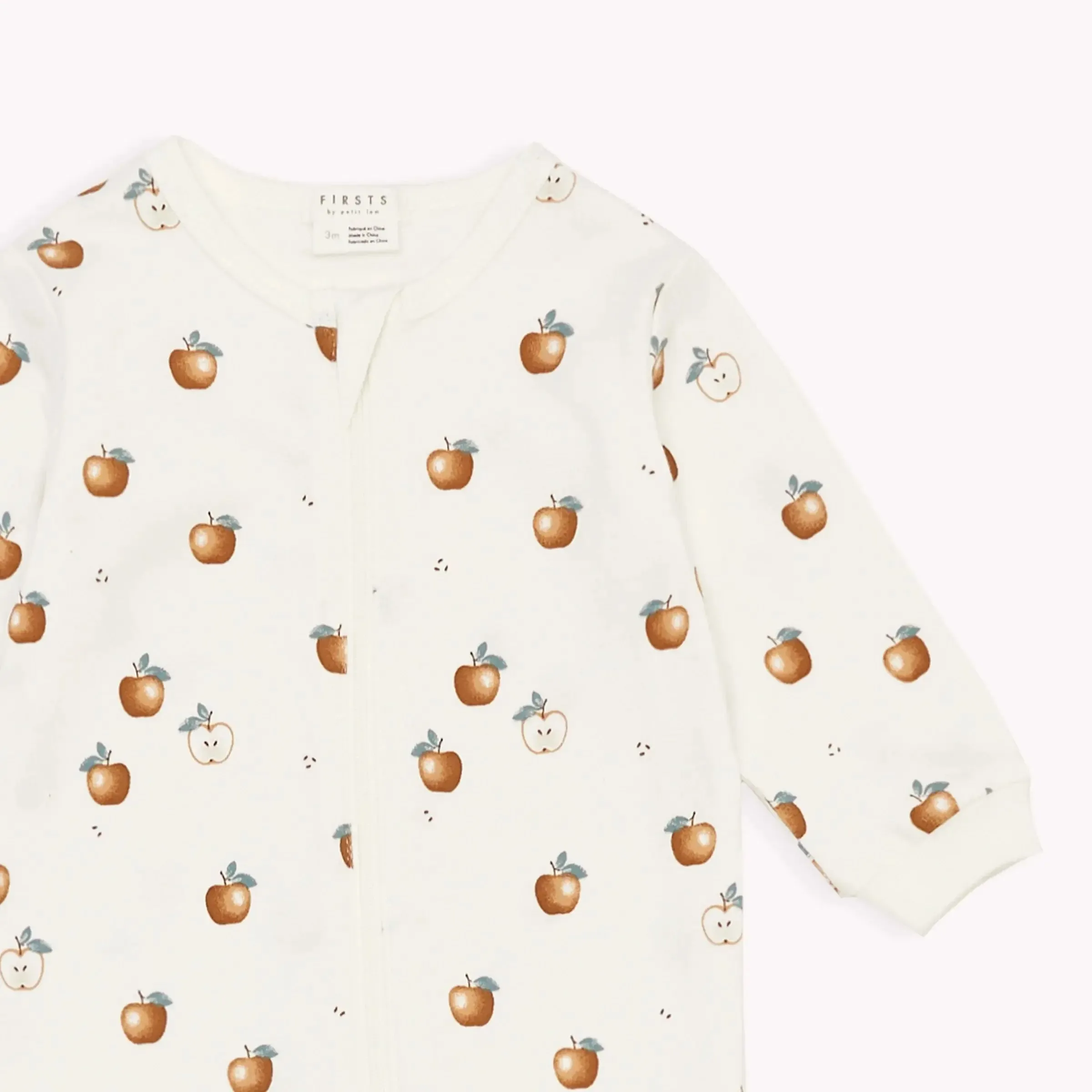 Golden Apples Print on Off-White Footed Sleeper | Petit Lem