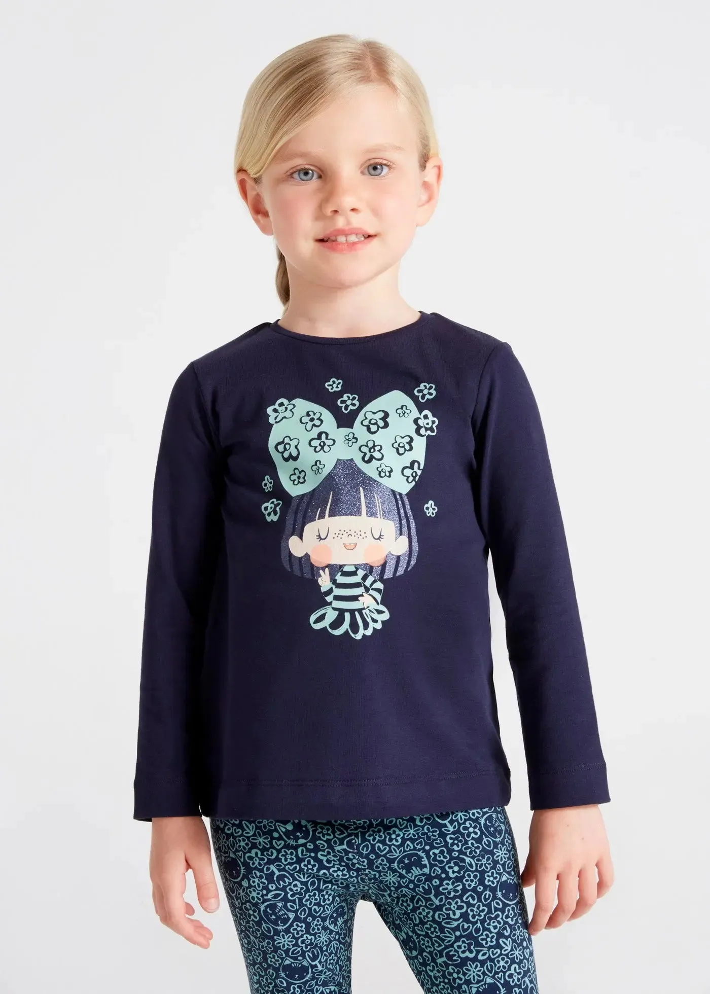 Graphic Long Sleeved T-shirt Girl - Marino | Mayoral
