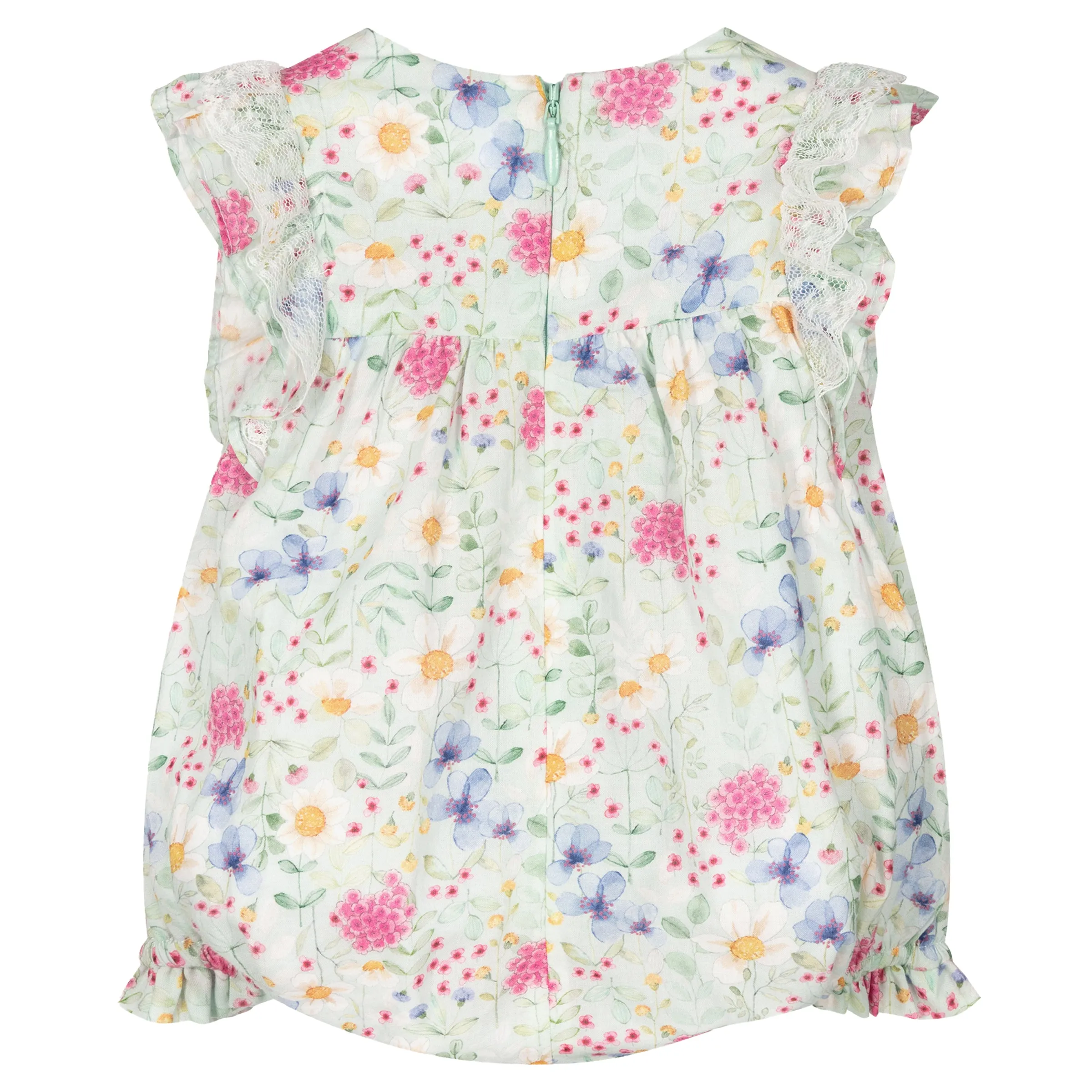 Green Aqua Floral Ruffle Shortie