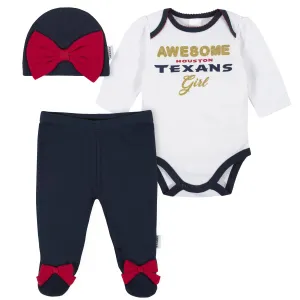 Houston Texans Baby Girls Bodysuit, Footed Pant, and Cap Set Gerber Childrenswea