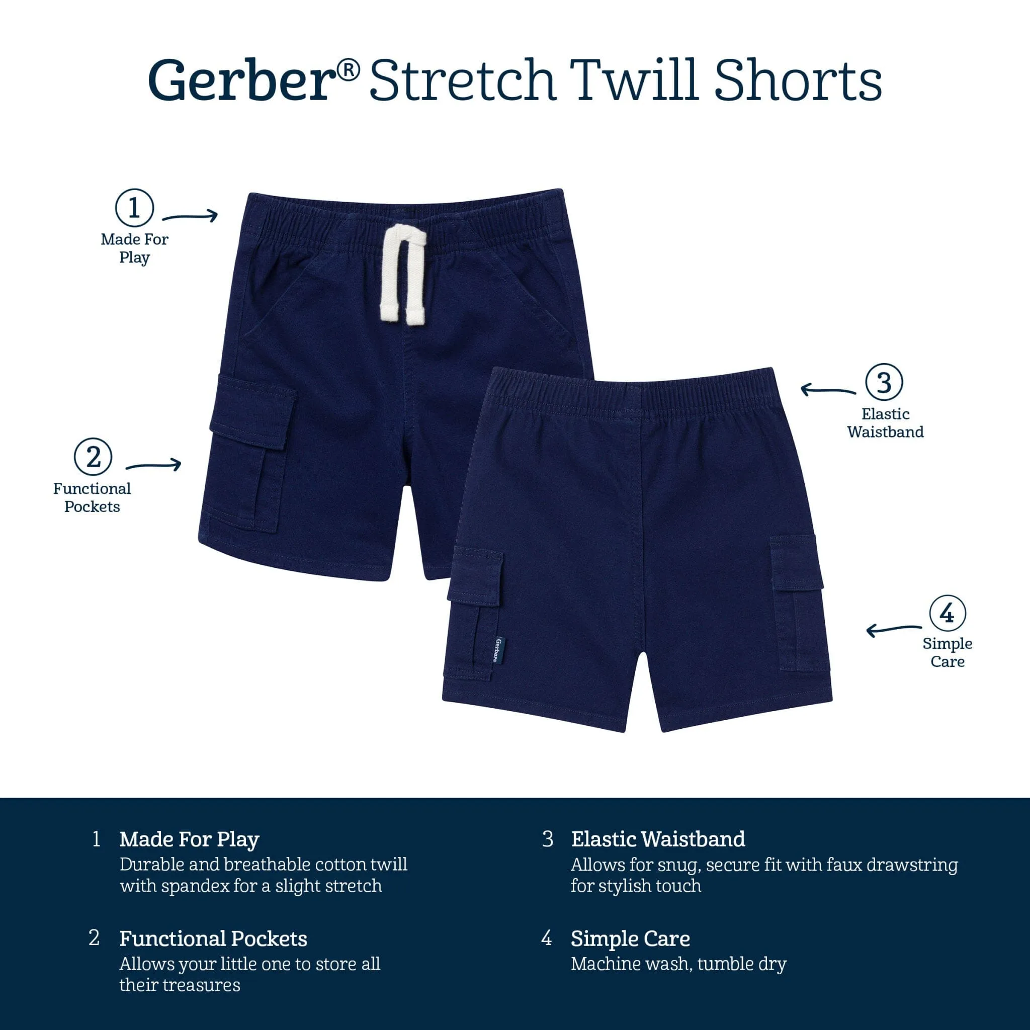 Infant & Toddler Boys Navy Twill Shorts Gerber Childrenswea