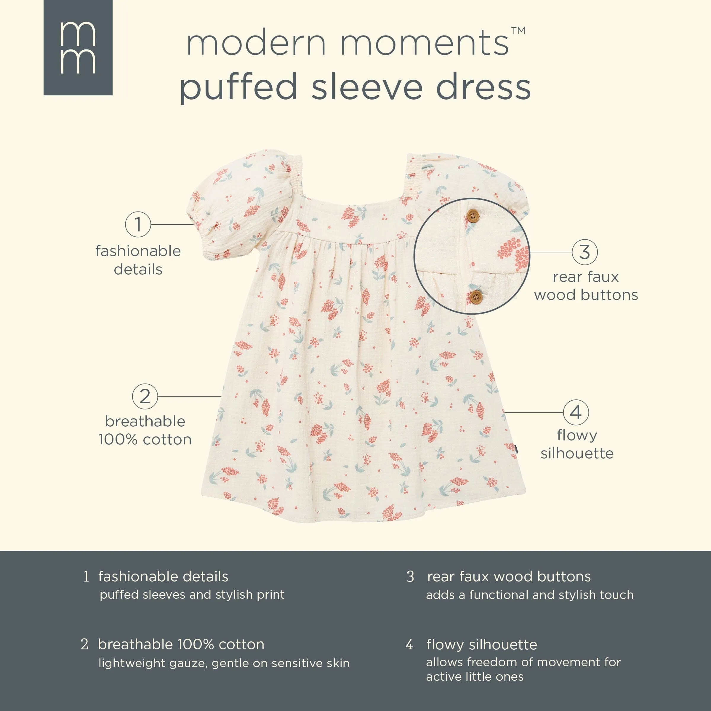 Infant & Toddler Girls Beige Tossed Lavender Puff Sleeve Dress Gerber Childrenswea