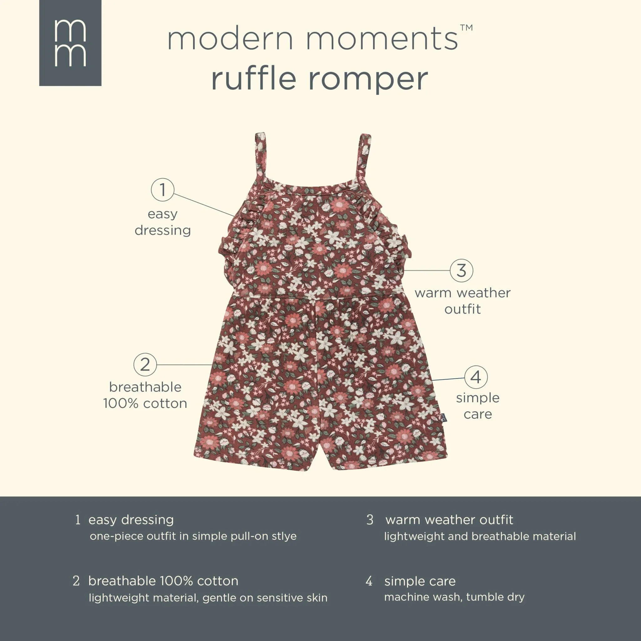 Infant & Toddler Girls Brown Star Floral Ruffle Romper Gerber Childrenswea