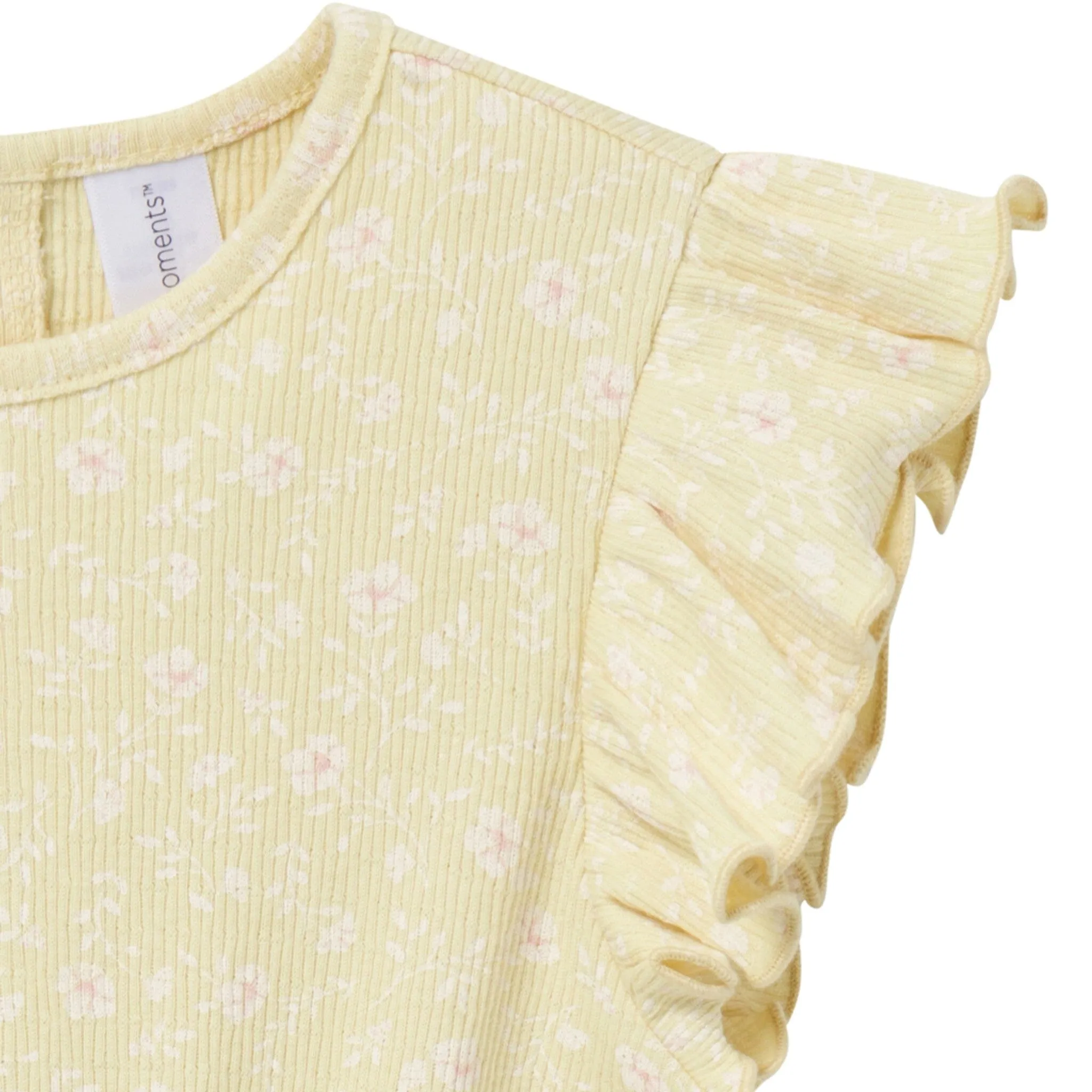 Infant & Toddler Girls Dusty Yellow Floral Flutter Sleeve Romper Gerber Childrenswea