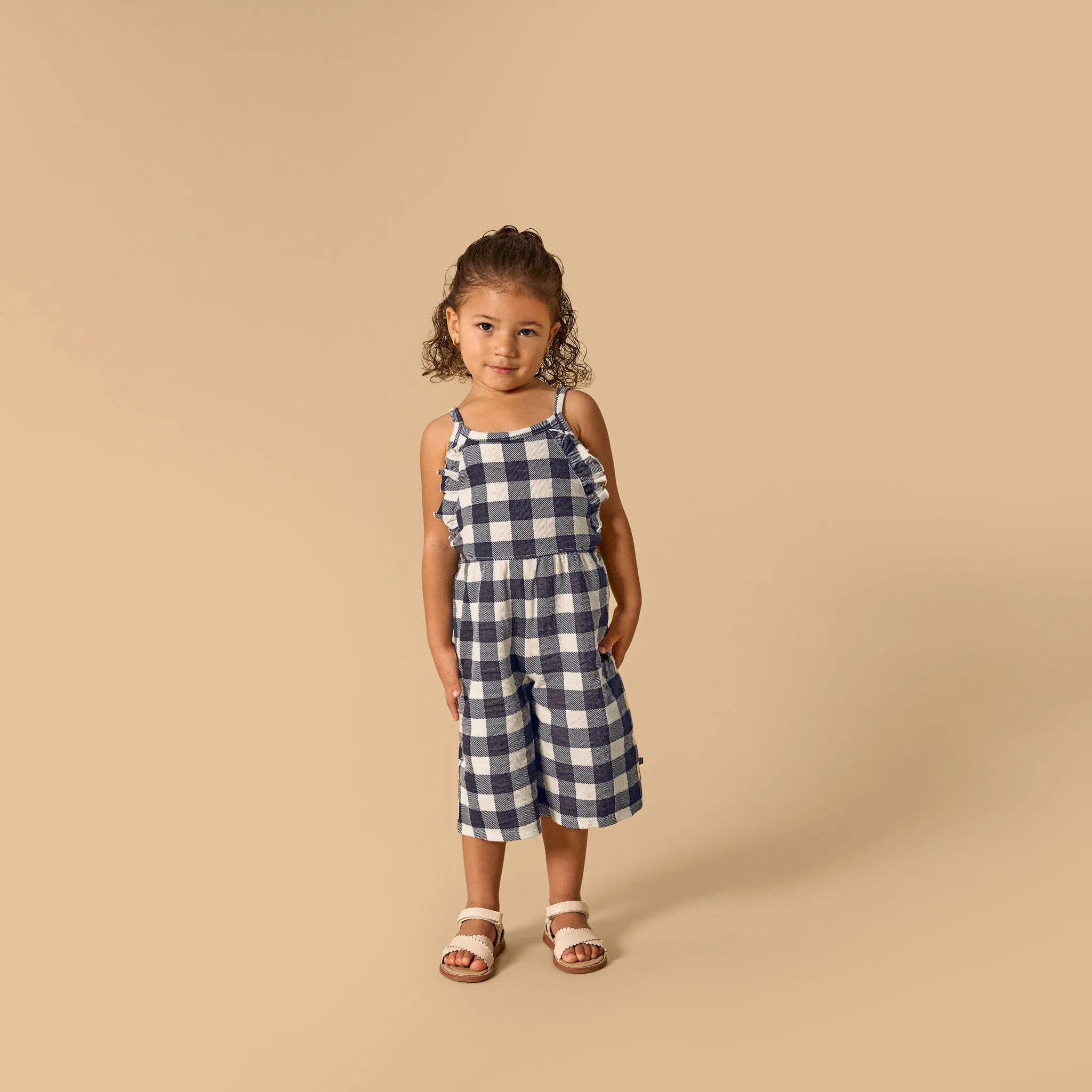 Infant & Toddler Girls Gingham Ruffle Wide Leg Romper Gerber Childrenswea