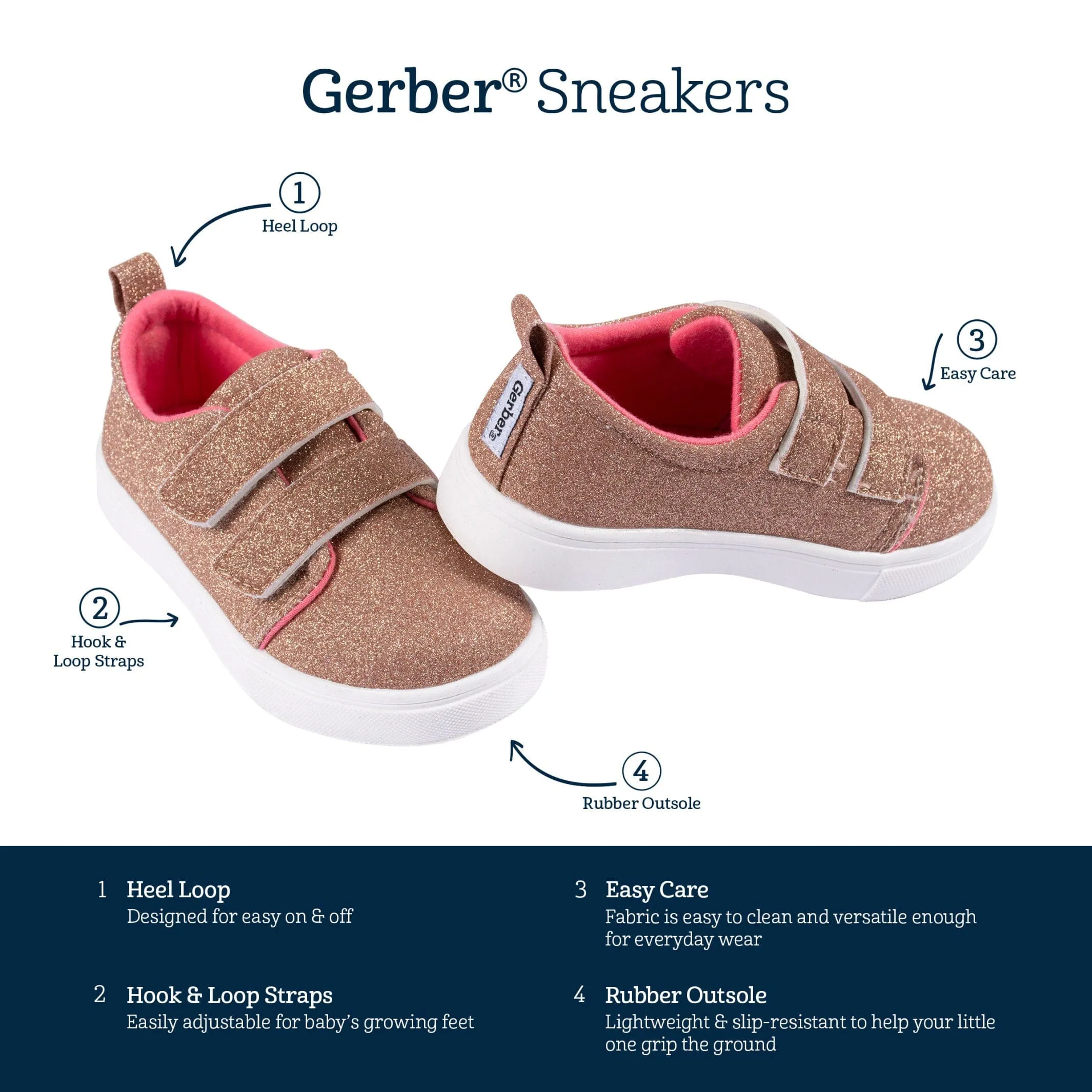 Infant & Toddler Girls Rose Gold Glitter Strap Sneaker Gerber Childrenswea