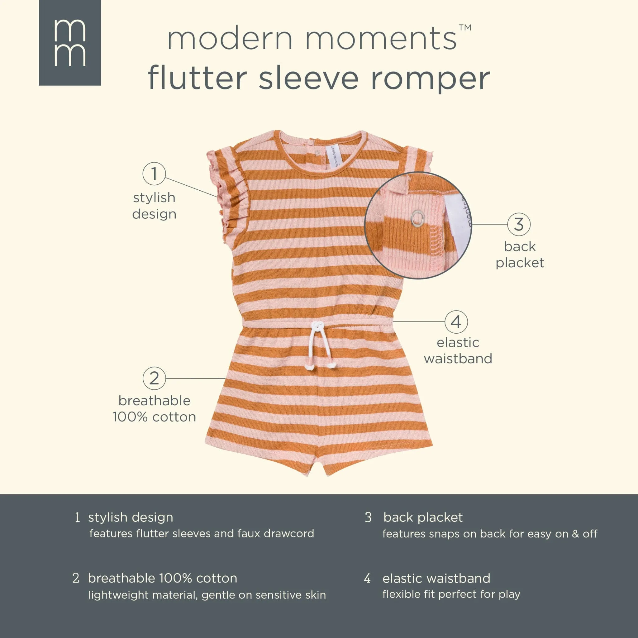 Infant & Toddler Girls Rose Stripe Flutter Sleeve Romper Gerber Childrenswea