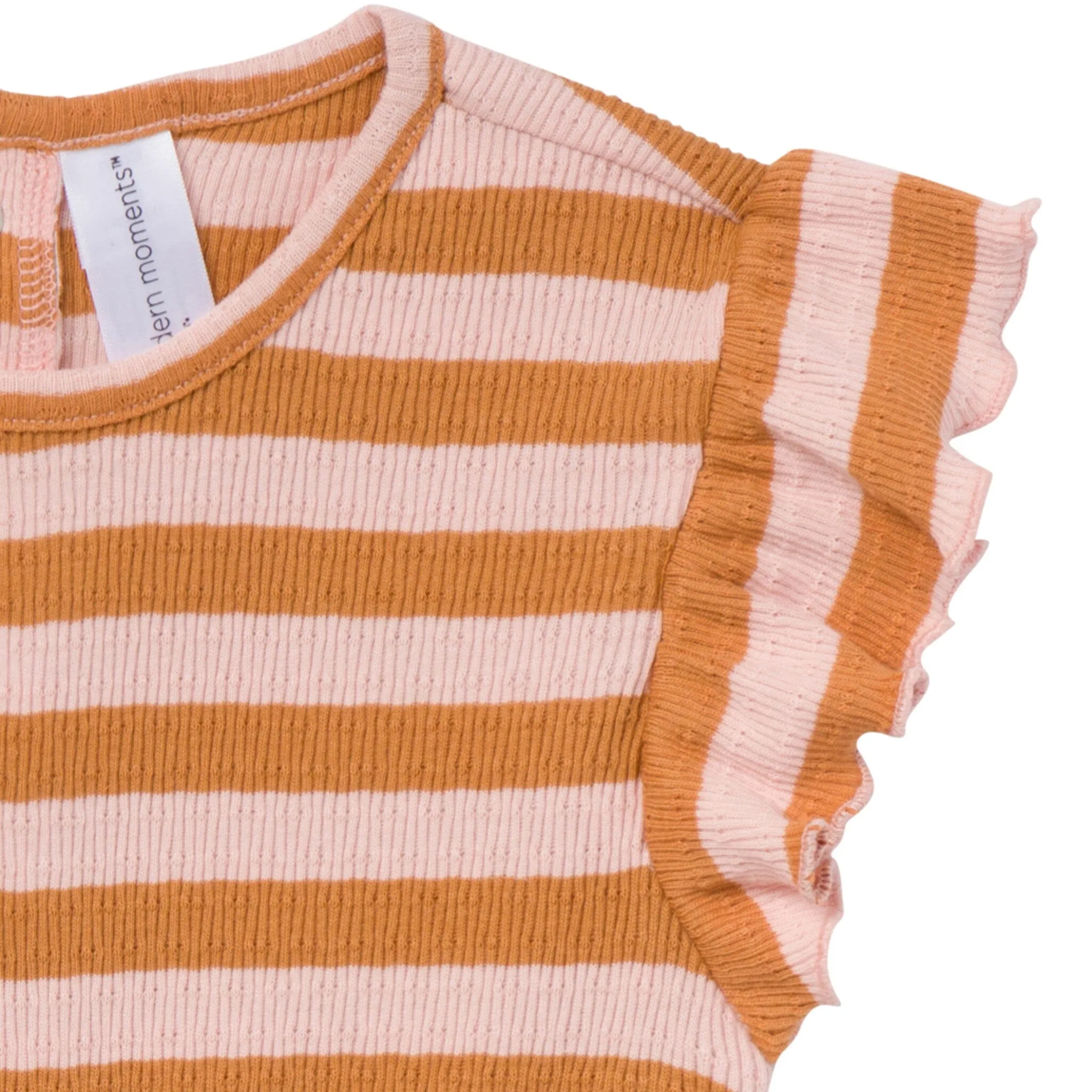 Infant & Toddler Girls Rose Stripe Flutter Sleeve Romper Gerber Childrenswea