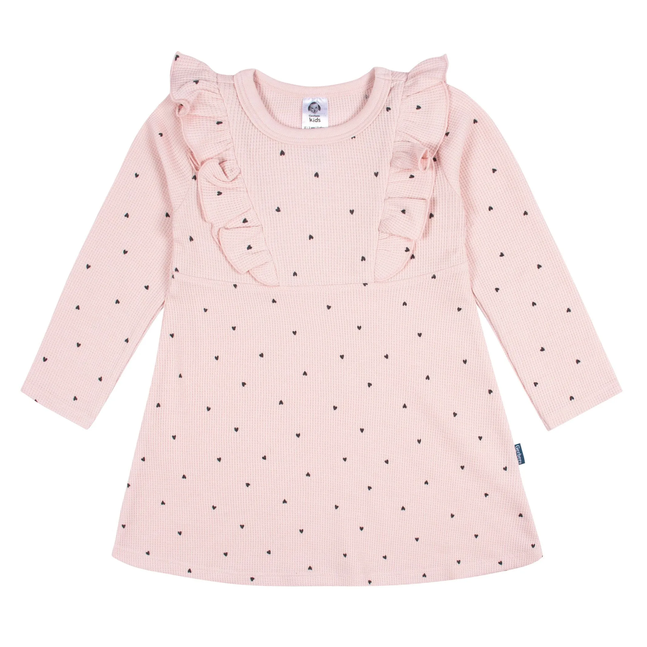 Infant and Toddler Girls Light Pink Hearts Dress with Ruffle Gerber Childrenswea