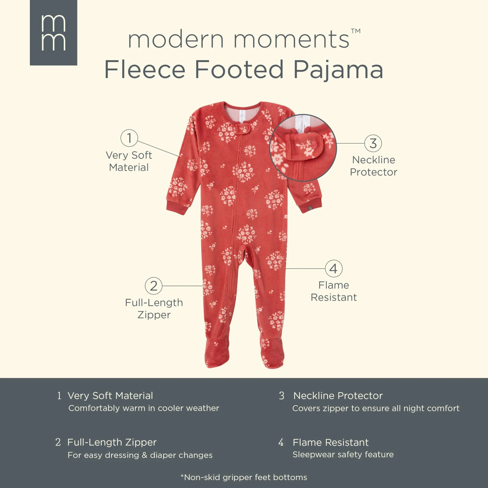 Infant and Toddler Girls Red Bouquet Footed Fleece Pajamas Gerber Childrenswea